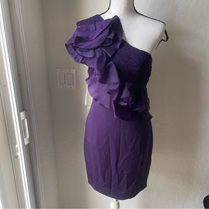 Marchesa Notte purple silk ruffle one shoulder dress size 2